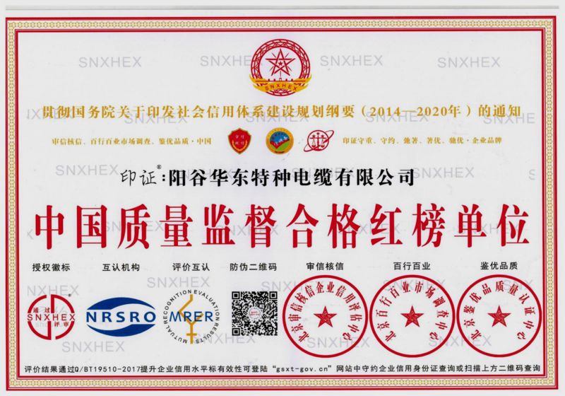 中國質量監督合格紅榜單位